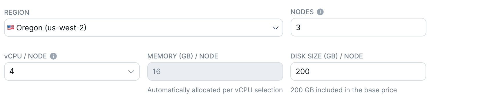 Add Cluster Wizard - Region and size